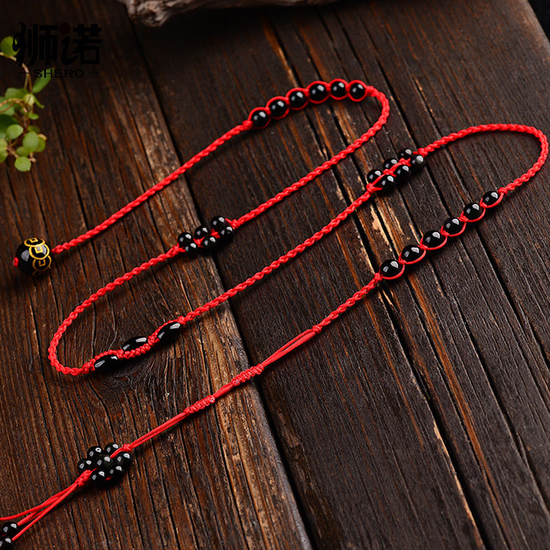 本命年红绳腰链男女款转运腰缠万贯黑玛瑙编织红腰绳带虎年饰品已售