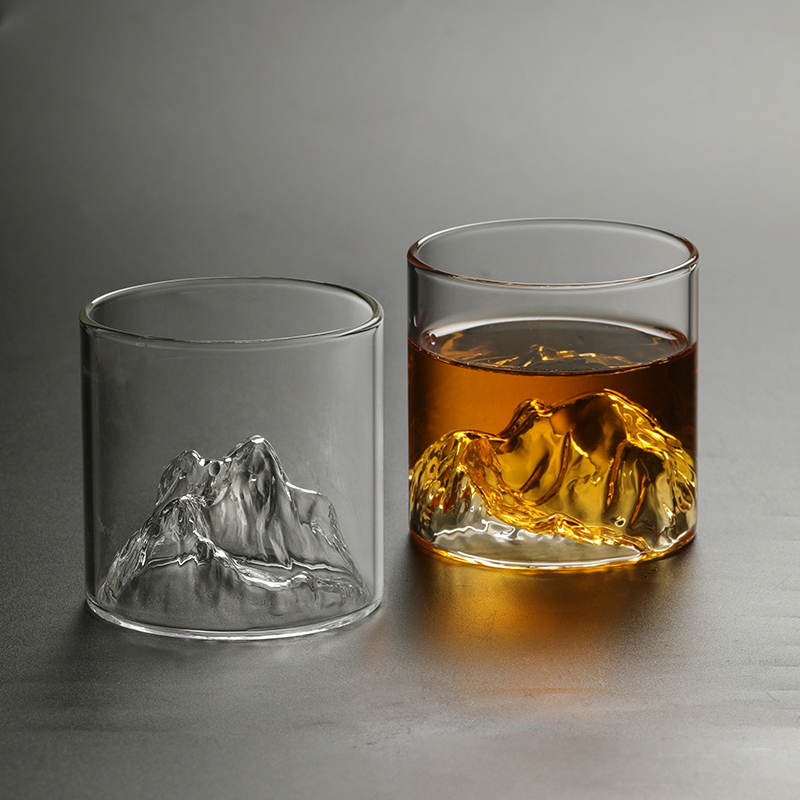 日式玻璃杯创意水杯富士山杯子咖啡杯复古威士忌洋酒杯设计感茶杯