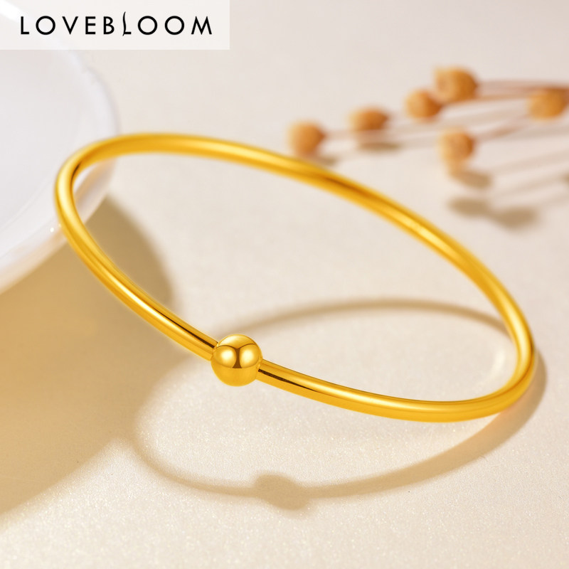 金镯子女金手镯黄金手镯9999足金纯金3d硬金素圈活口贵妃细光面