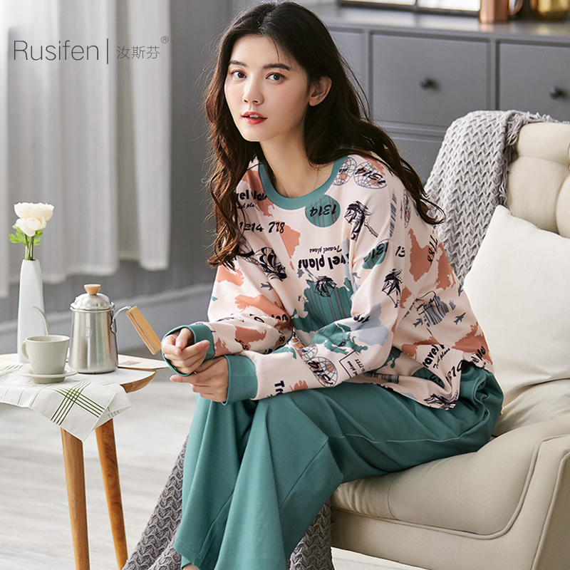 汝斯芬纯棉长袖睡衣女春秋韩版宽松公主风2021新款流行时尚家居服