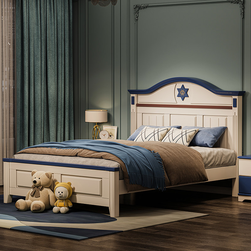 英伦全实木儿童床男孩简约青少年单人床儿童房家具卧室1.2m王子床