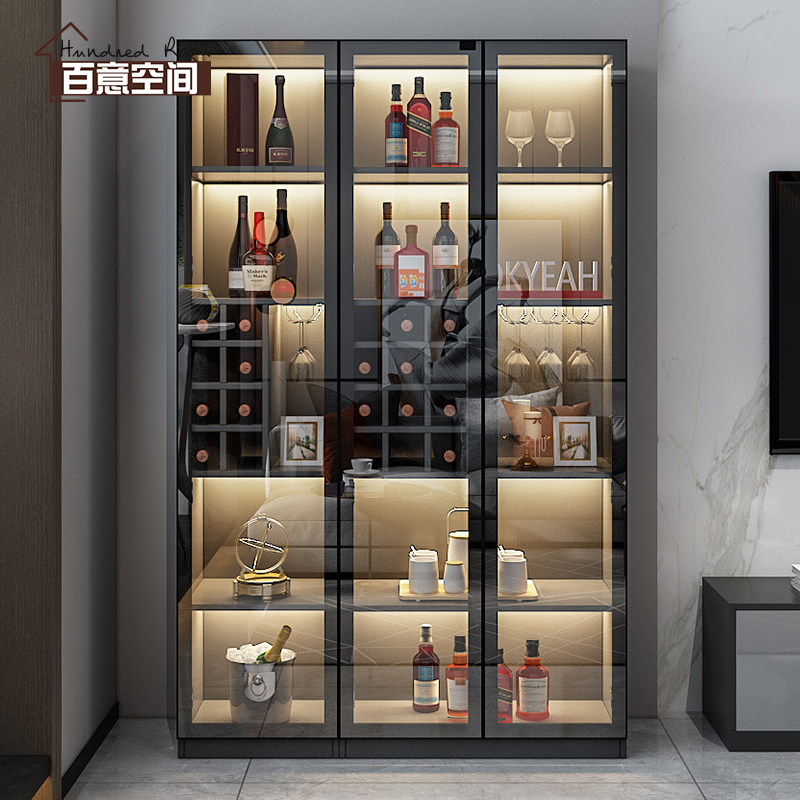 意式玻璃酒柜现代简约客厅小酒柜轻奢靠墙酒格柜家用小型带灯酒橱