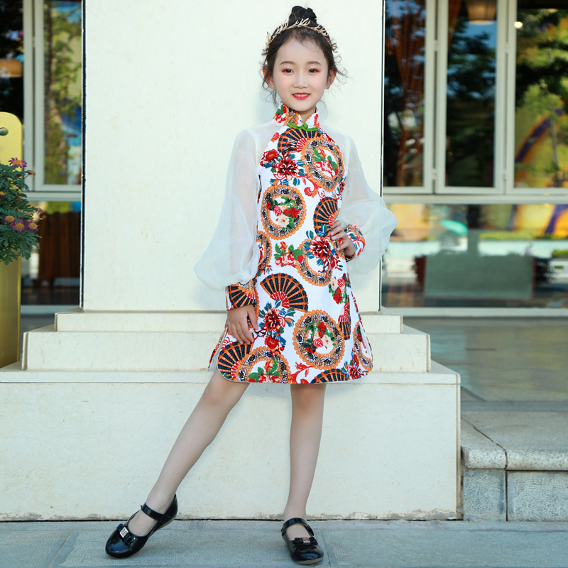 女童旗袍夏季中国风洋气小女孩模特走秀演出服儿童国潮礼服复古