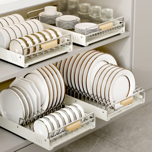 厨房碗架抽拉碗碟置物架橱柜拉链抽屉式放碗碗盘沥水盘子收纳架子