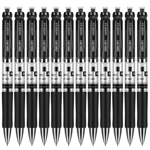 得力按动中性笔0.5mm水笔子弹头办公签字笔黑红蓝色墨蓝医生处方