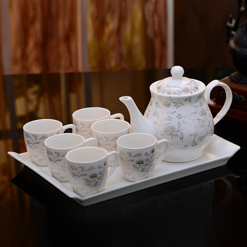 家用陶瓷茶具茶壶茶杯套装客厅简约喝茶喝水陶瓷杯泡茶壶6杯水具
