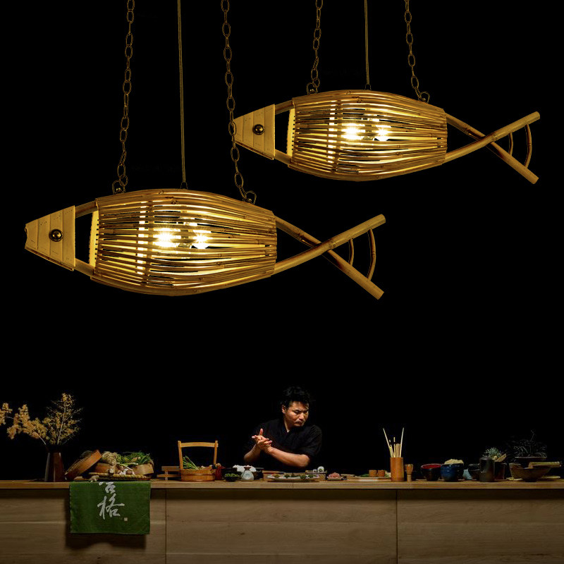 新中式鱼形吊灯日式餐厅民宿饭店火锅店田园个性复古东南亚吊灯具