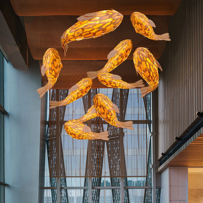 鱼形吊灯中式餐厅火锅店复古艺术装饰鱼灯东南亚酒店大堂日式灯具