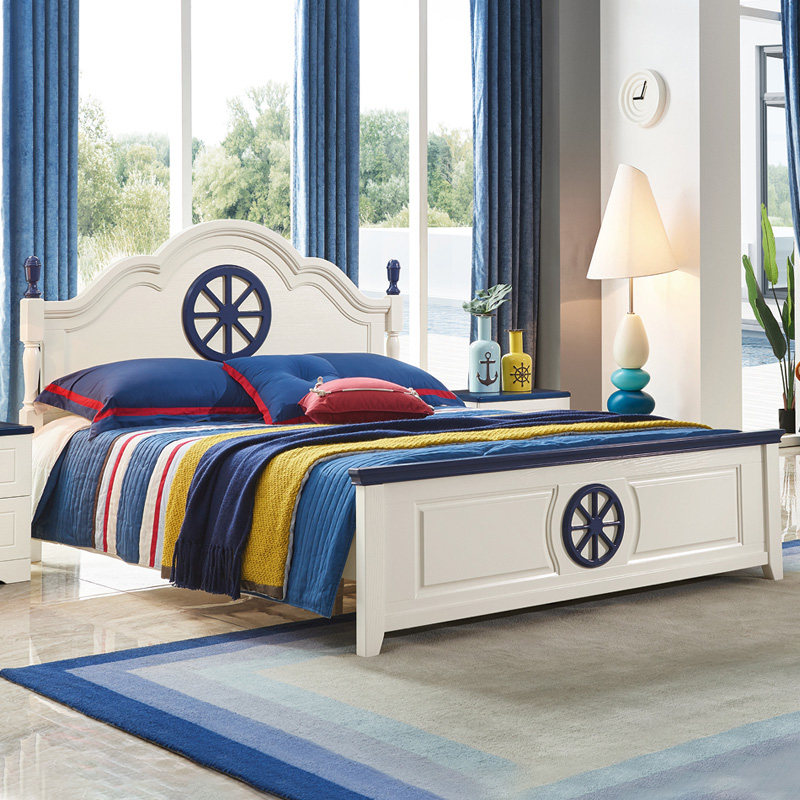 地中海实木儿童床 男孩单人王子床 儿童房家具组合套装1.2m1.5米