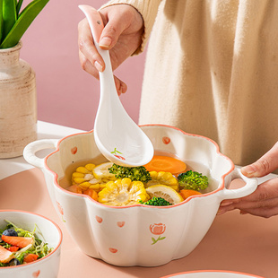 郁金香陶瓷双耳汤碗家用2024新款大汤面碗水煮鱼酸菜鱼大盆碗单个