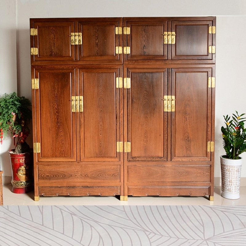 红木家具 鸡翅木顶箱柜 仿古中式实木衣柜四门大容量卧室衣橱组合