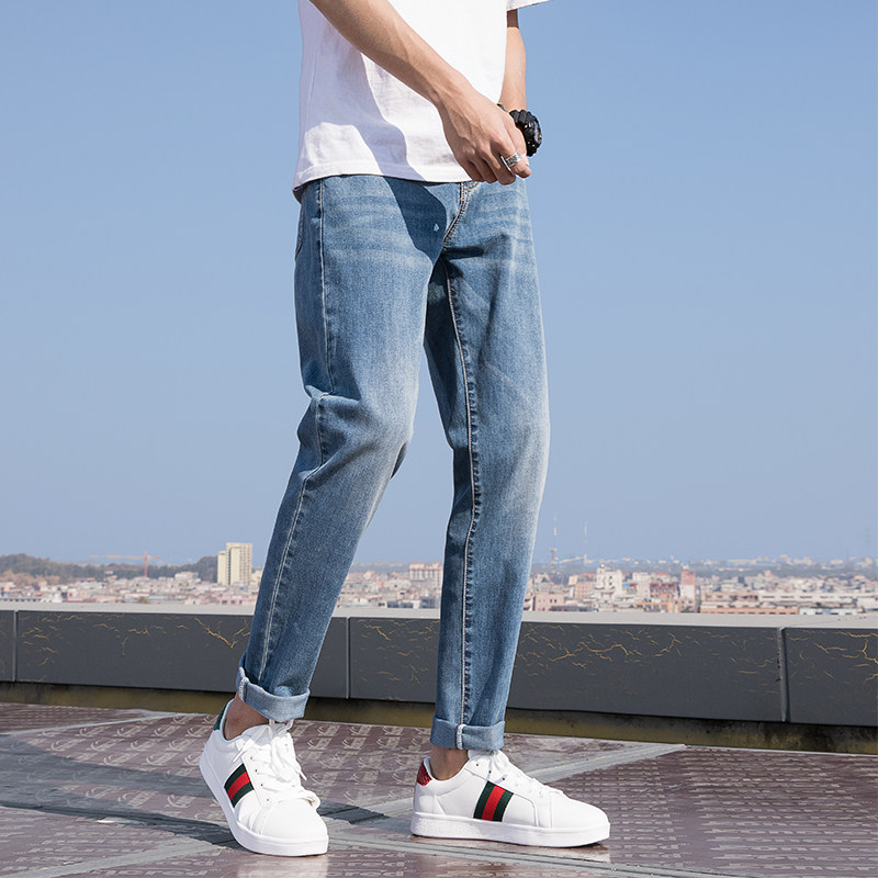 薄款九分裤男春夏修身牛仔裤男士韩版浅色百搭休闲潮牌6618-1-p50