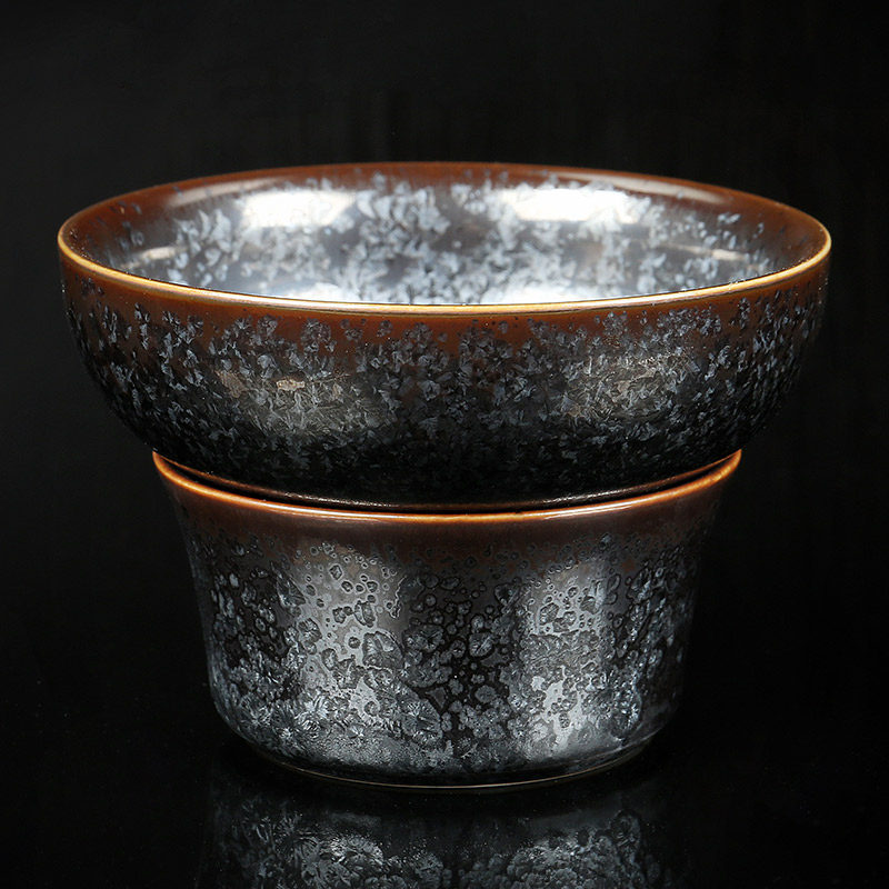 甲盏窑 李甲栈银斑天目瓷建盏茶具配件茶滤过滤茶漏可养七彩效果