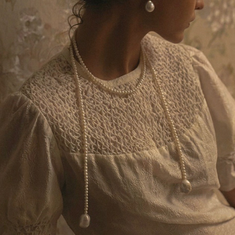 orchid22天然巴洛克珍珠超长双层法式气质复古项链叠带毛衣链高级