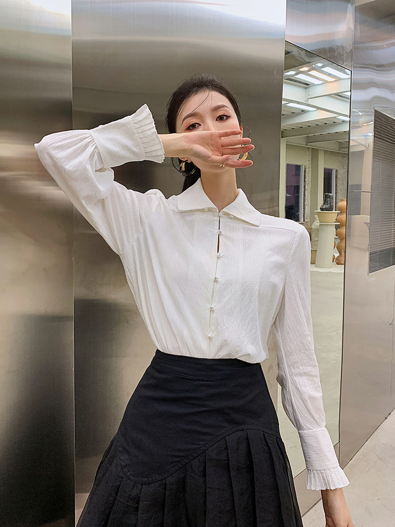 袖口百褶法式精致百搭白衬衫设计感小众