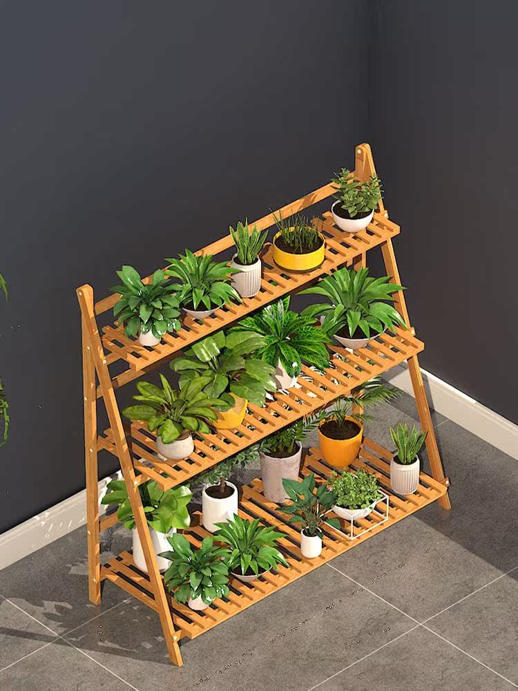 省空间花架子简约多肉花架小型双层木架房间花盆架创意简易装饰_不