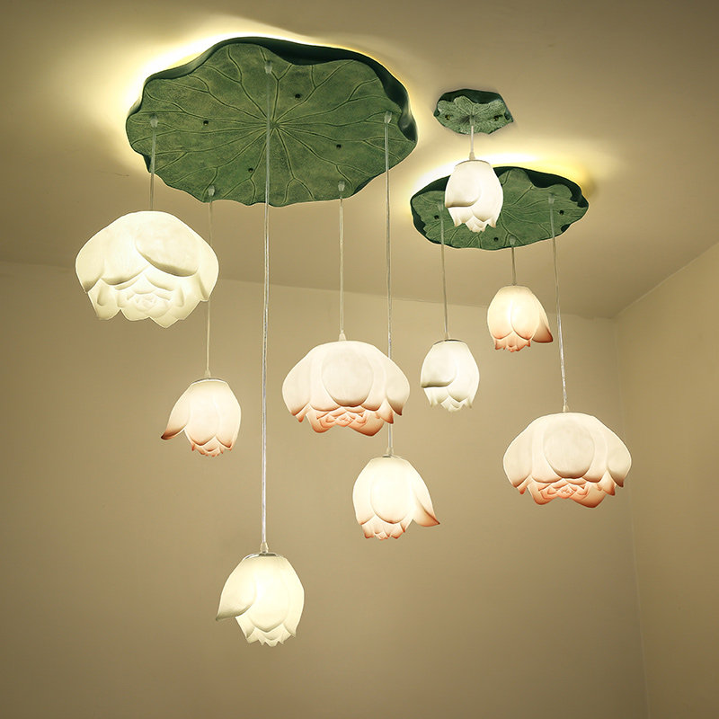 创意新中式荷花吊灯家装客厅餐厅艺术中国风酒店温馨禅意莲花灯具
