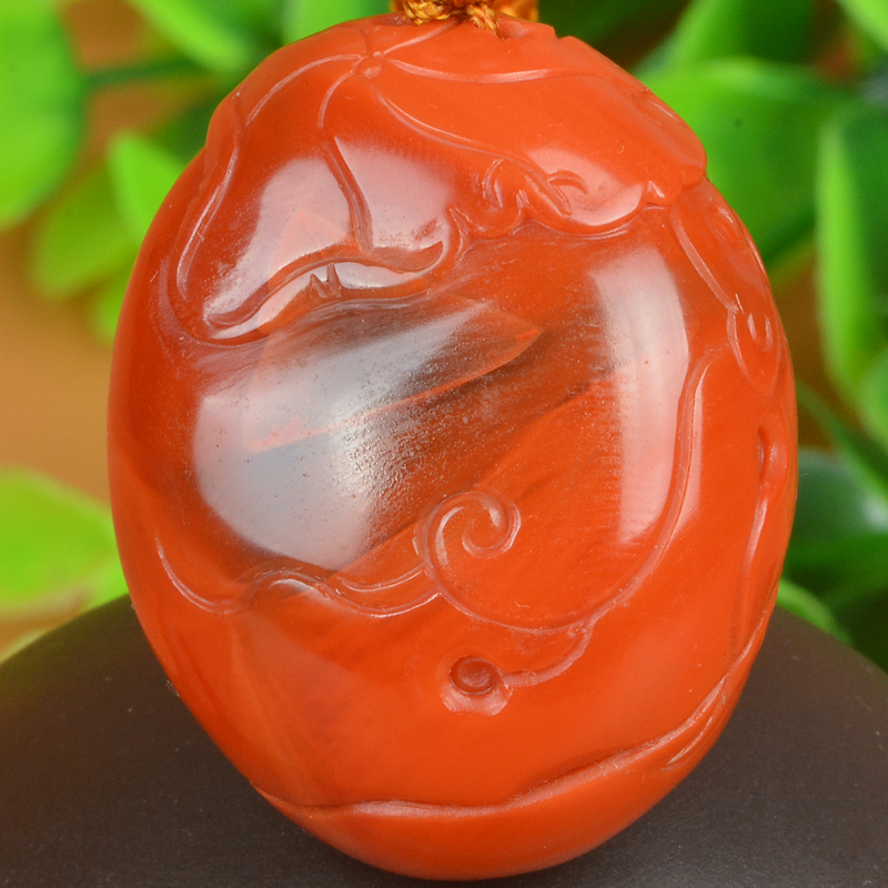 【30.37克】美艳柿子红 南红玛瑙 蝶恋花 挂件