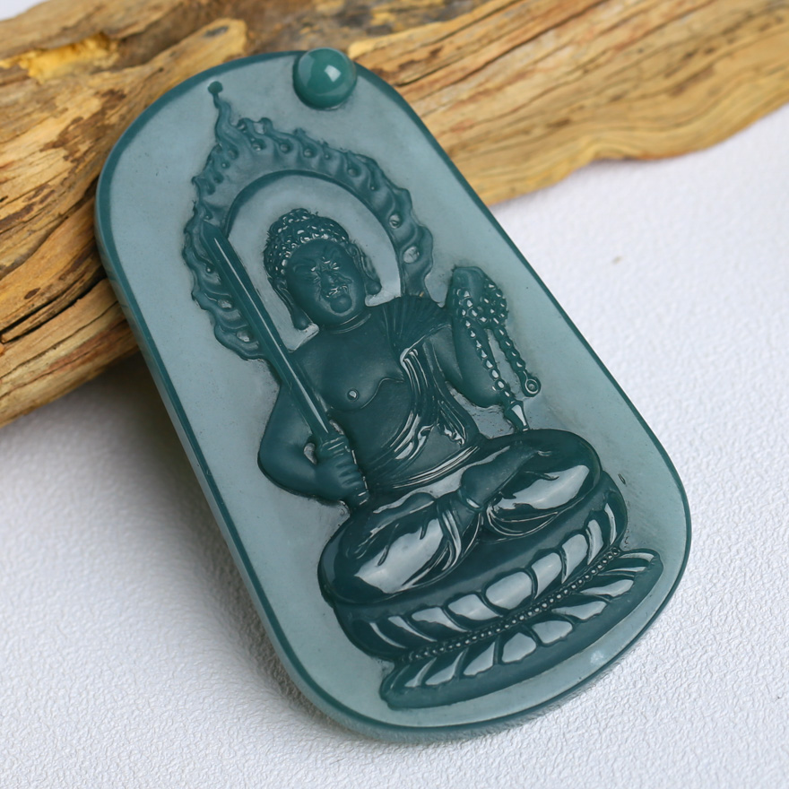 冰糯种蓝水翡翠不动明王46.12g