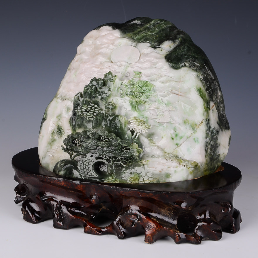 《云山雾影》河南省玉石雕刻大师 王晓义作品独山玉摆件 4040g