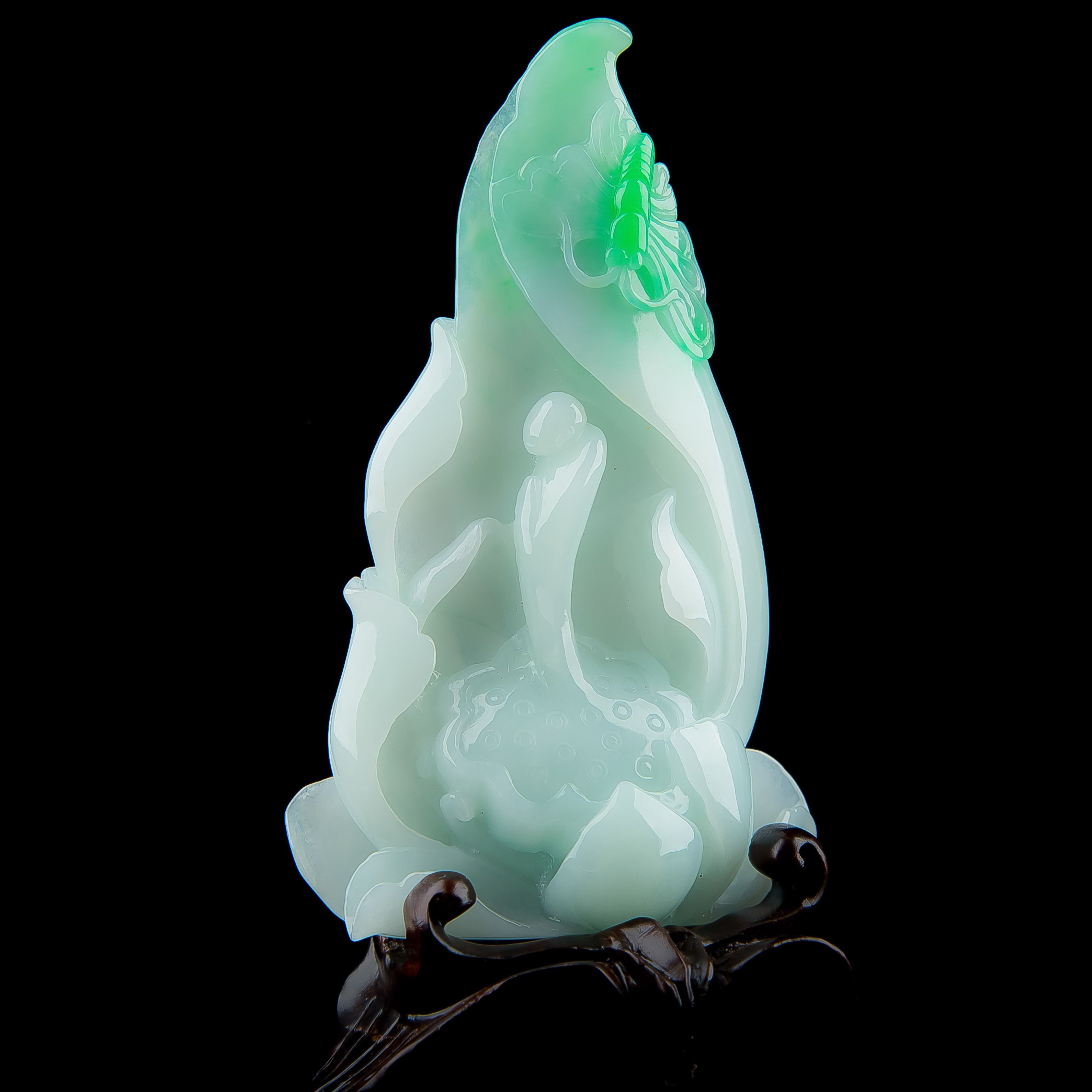 飘阳绿a货翡翠悟道摆件91.69克