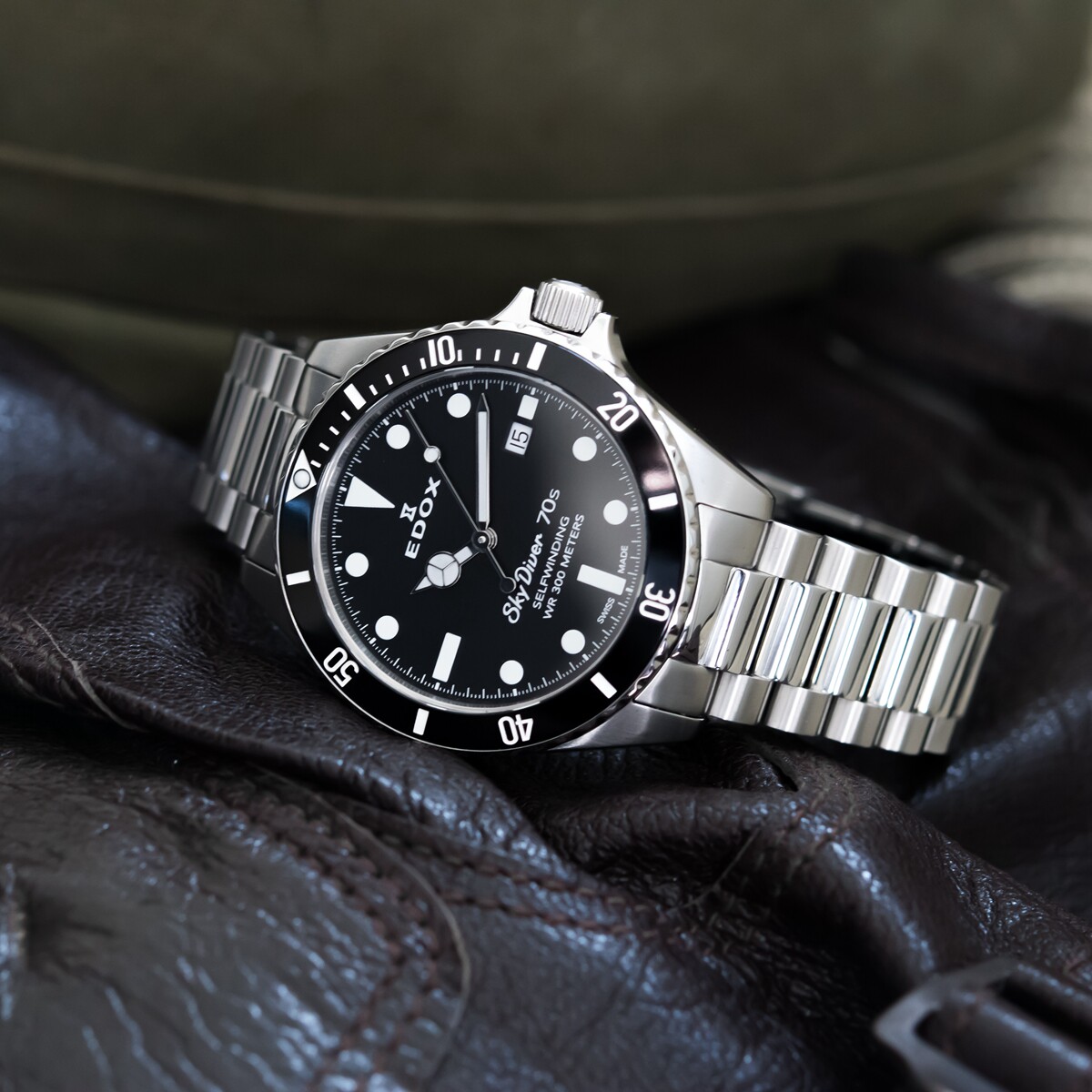 现货瑞士edox依度skydiver伞兵悍将自动机械手表潜水夜光防水钢带
