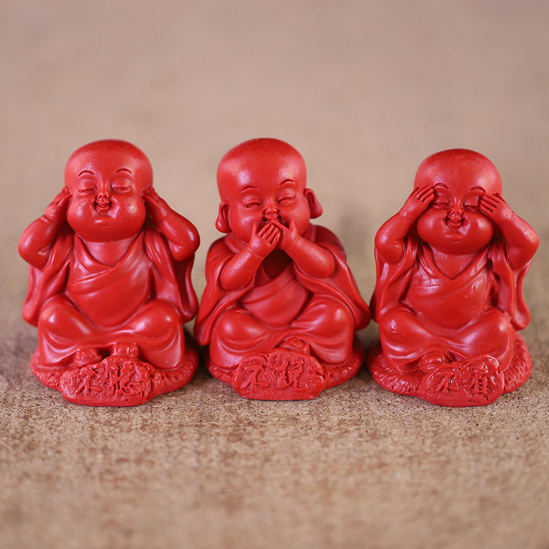 朱砂办公室职场桌面小摆件三勿小和尚不看不听不说勿说猴防小人煞