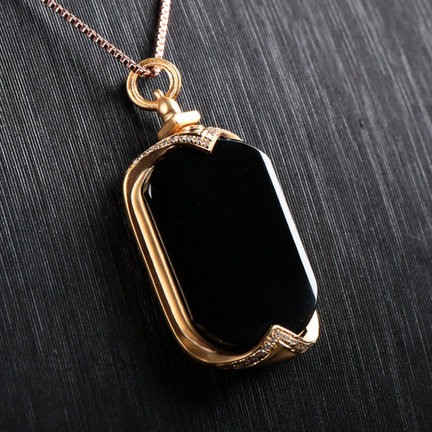 天然a货翡翠18k金伴钻墨翠吊坠6.59克