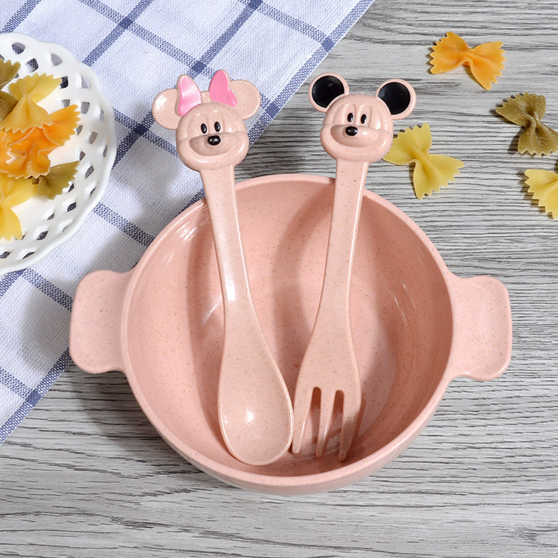 小麦秸秆婴儿童餐具小孩宝宝碗勺防摔卡通可爱家用隔热双耳辅食碗