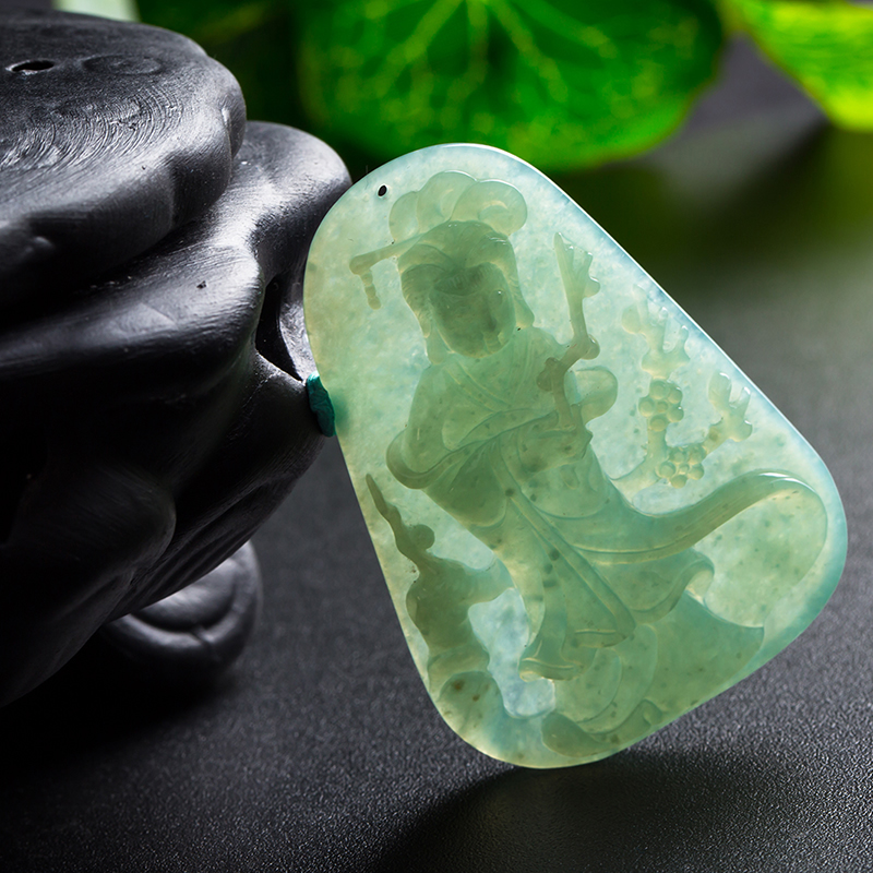 缅甸天然翡翠a货冰糯种木那料吉祥观音送证书19.10g