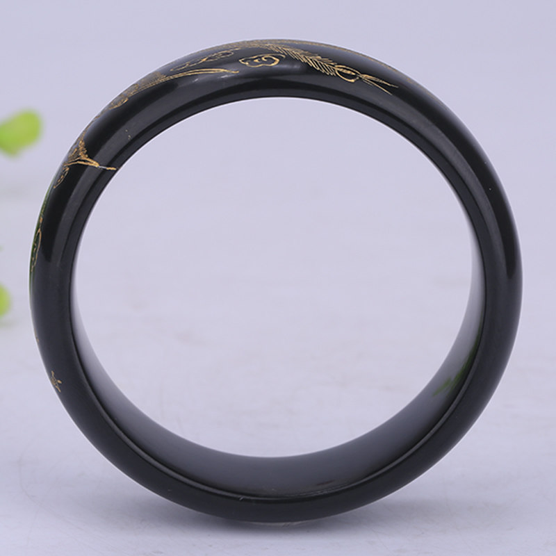 错金工艺 细料和田玉富贵吉祥手镯73.536克 内径约60.23mm