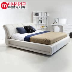 韩式双人床1.8m卧室真皮床简约现代婚床方形白色软靠大床真皮艺床