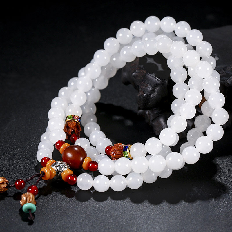 精品和田玉羊脂玉佛珠手串56.26g