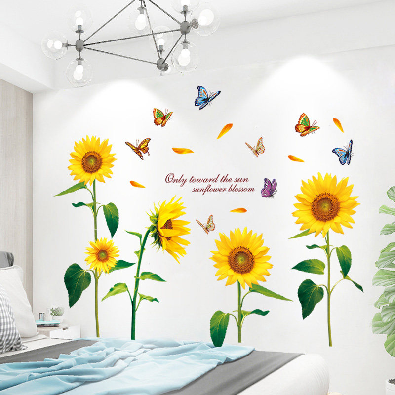 温馨卧室房间床头客厅装饰贴纸墙画田园风向日葵墙纸自粘墙贴画