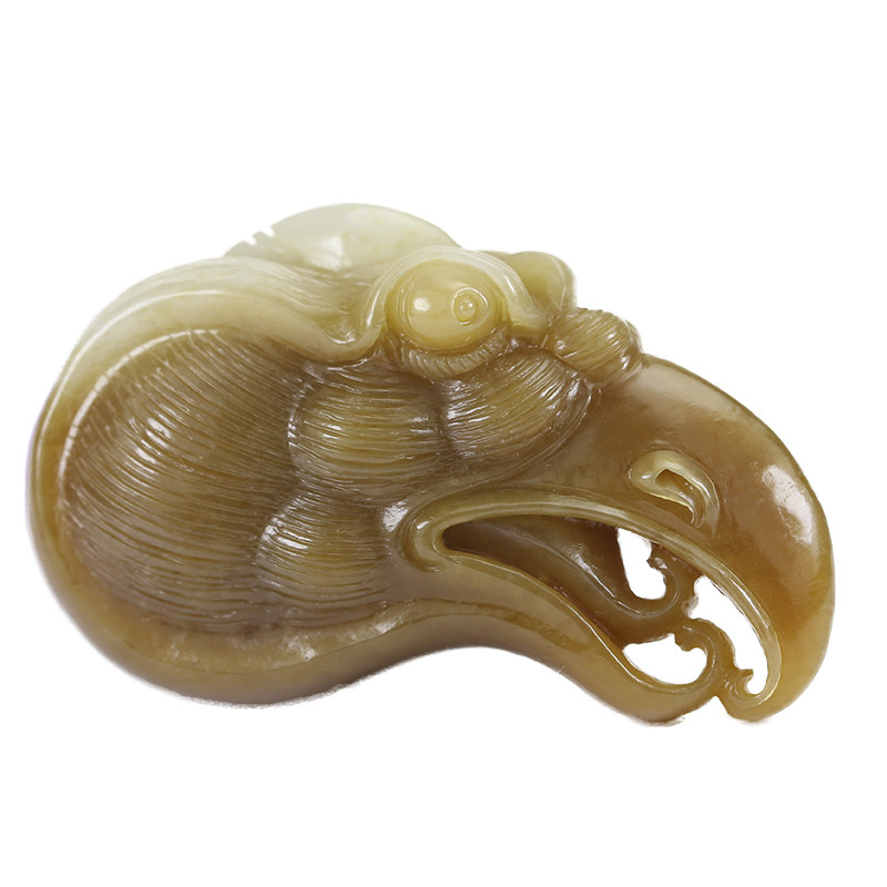 【把件系列】俏色巧雕 和田玉糖玉志存高远鹰头把件 67.07克