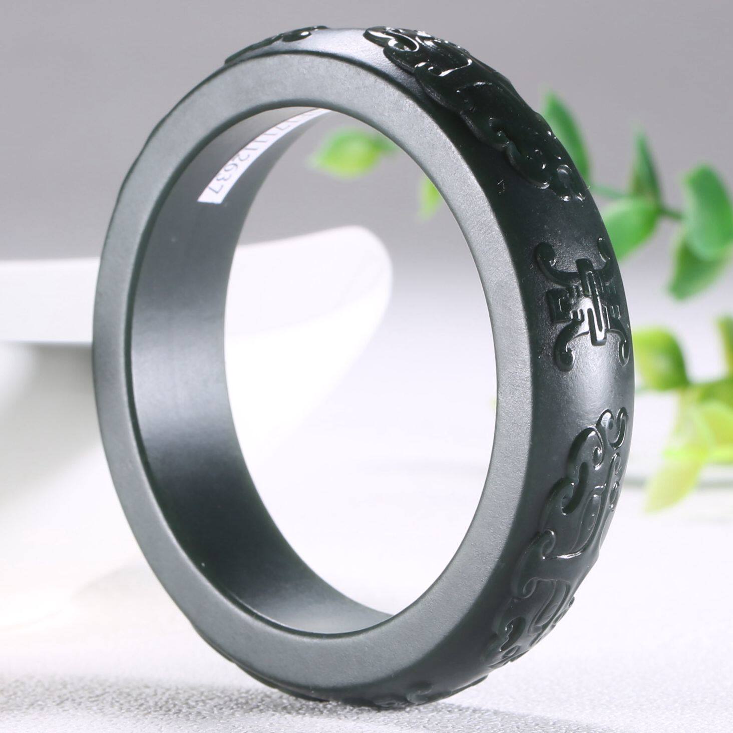 【一级细料】 和田玉塔青招财进宝手镯 内径59mm84克