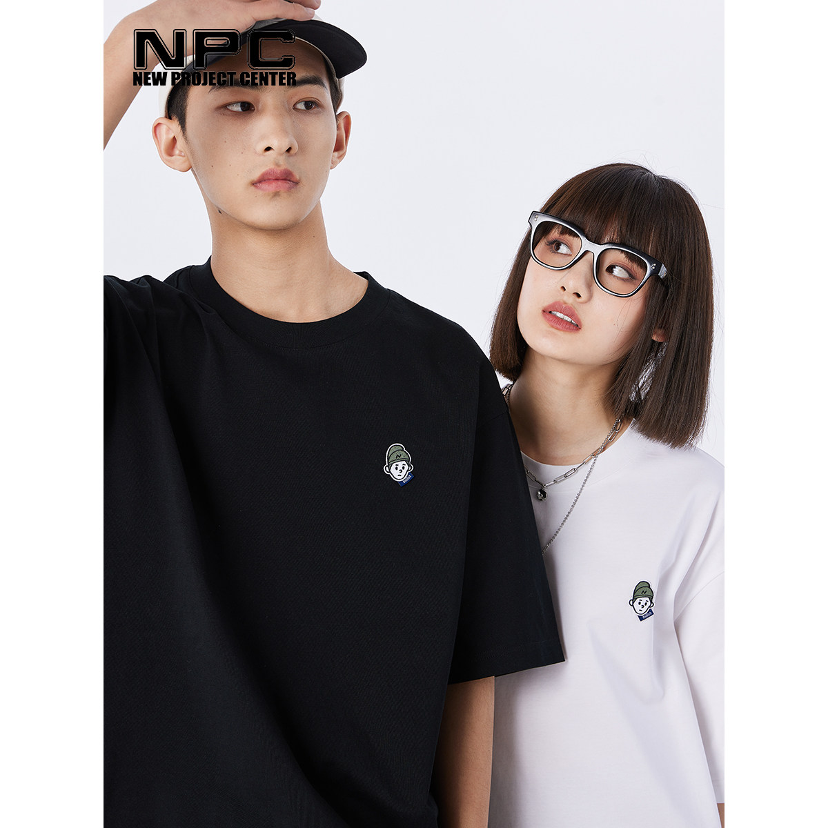 npc潮牌李晨nic可爱贴布绣纯棉圆领t恤简约宽松国潮体恤情侣款