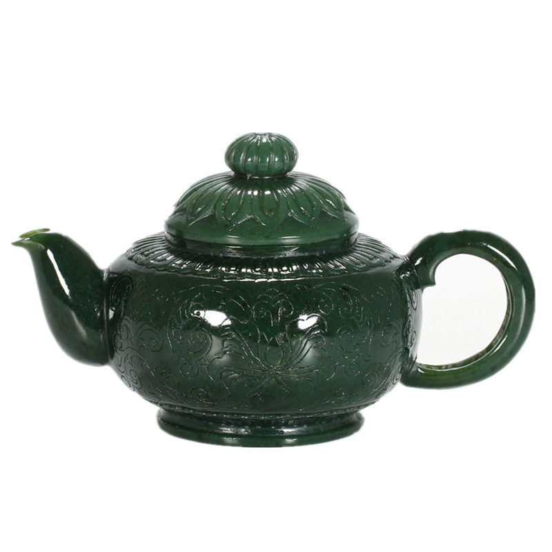 【老料薄胎】精雕和田玉薄胎茶壶 重341.57克