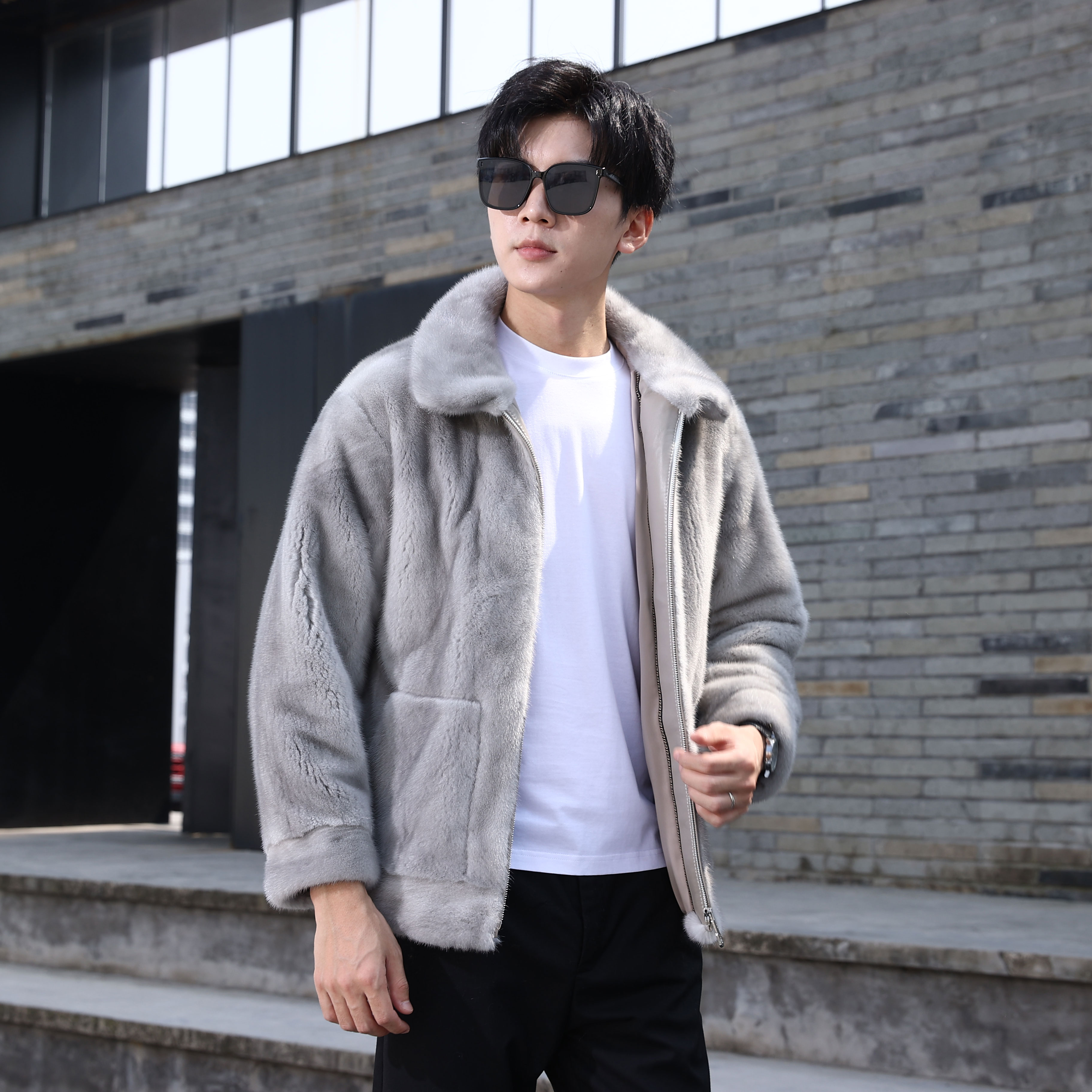 男款貂皮外套整貂