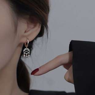 s925纯银平安锁耳环女小众设计耳钉气质高级感耳扣耳坠民族风耳饰
