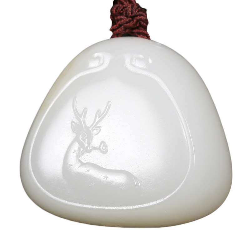 中国玉石雕刻大师陈冠军作品和田籽玉羊脂玉 福鹿献瑞 重16.251克