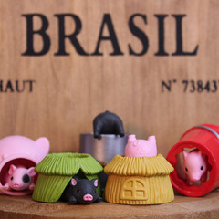 日本正品epoch扭蛋草屋水桶呆萌斑点小猪可爱场景玩具手办摆件