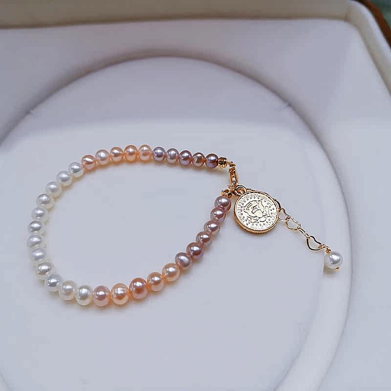 一折珍珠手链 天然淡水 彩色混彩_天然淡水ak渐变色彩虹珍珠手链 4