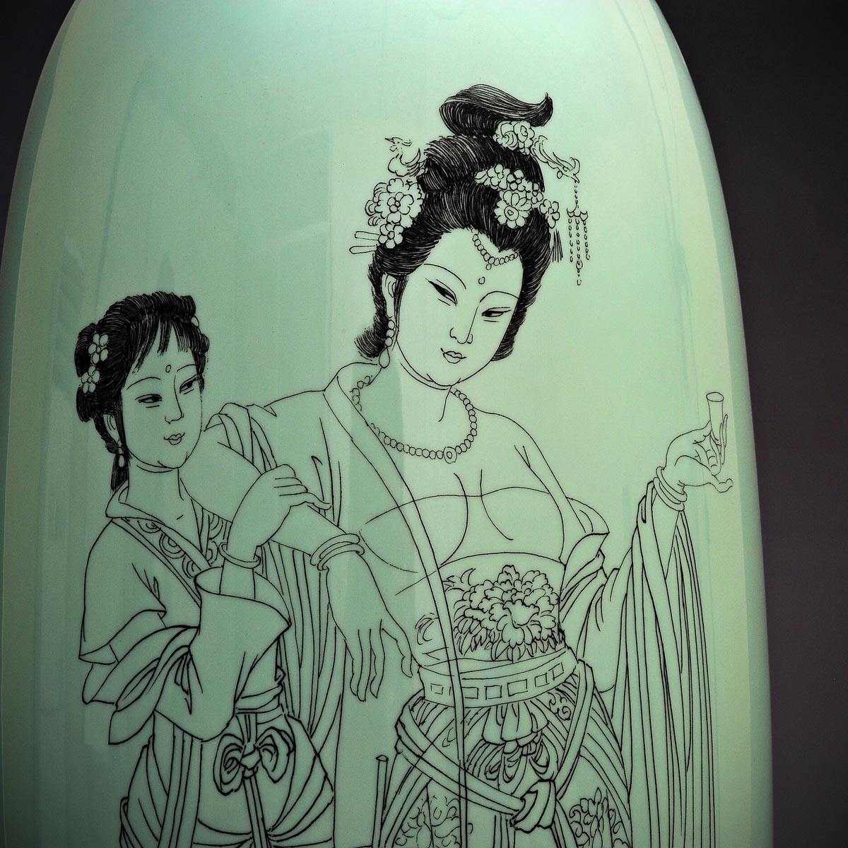 中国宫廷刻瓷艺术大师 丁邦海 手工刻瓷作品《贵妃醉酒》d32