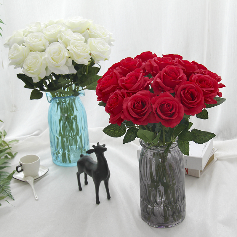 仿真玫瑰花假花套装客厅餐桌单支装饰婚庆花干花花束摆件摆设花艺