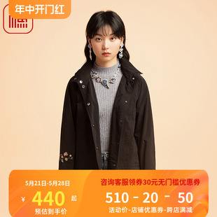 渔服饰棉服女2022年新款绣花连帽小个子短款棉衣个性百搭FGEC4046