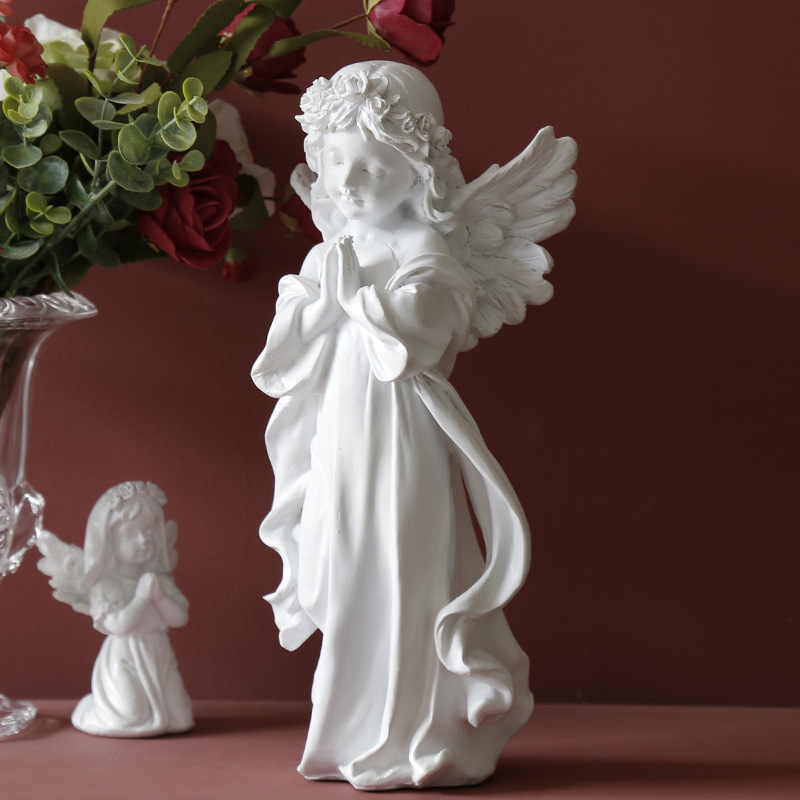 北欧复古做旧树脂少女天使石膏雕塑桌面装饰拍照书柜装饰工艺摆件