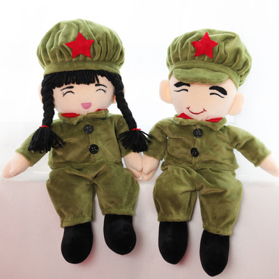 国庆节毛绒公仔小红军娃娃男生女孩客厅店铺装饰解放军装饰布玩偶