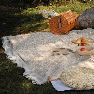 ins风法式户外野餐布坐巾草地露营毯子野餐垫拍照道具沙滩垫桌布