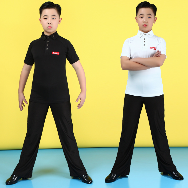 少儿儿童拉丁舞服男套装男孩男童训练练功服男生演出短袖服装夏季